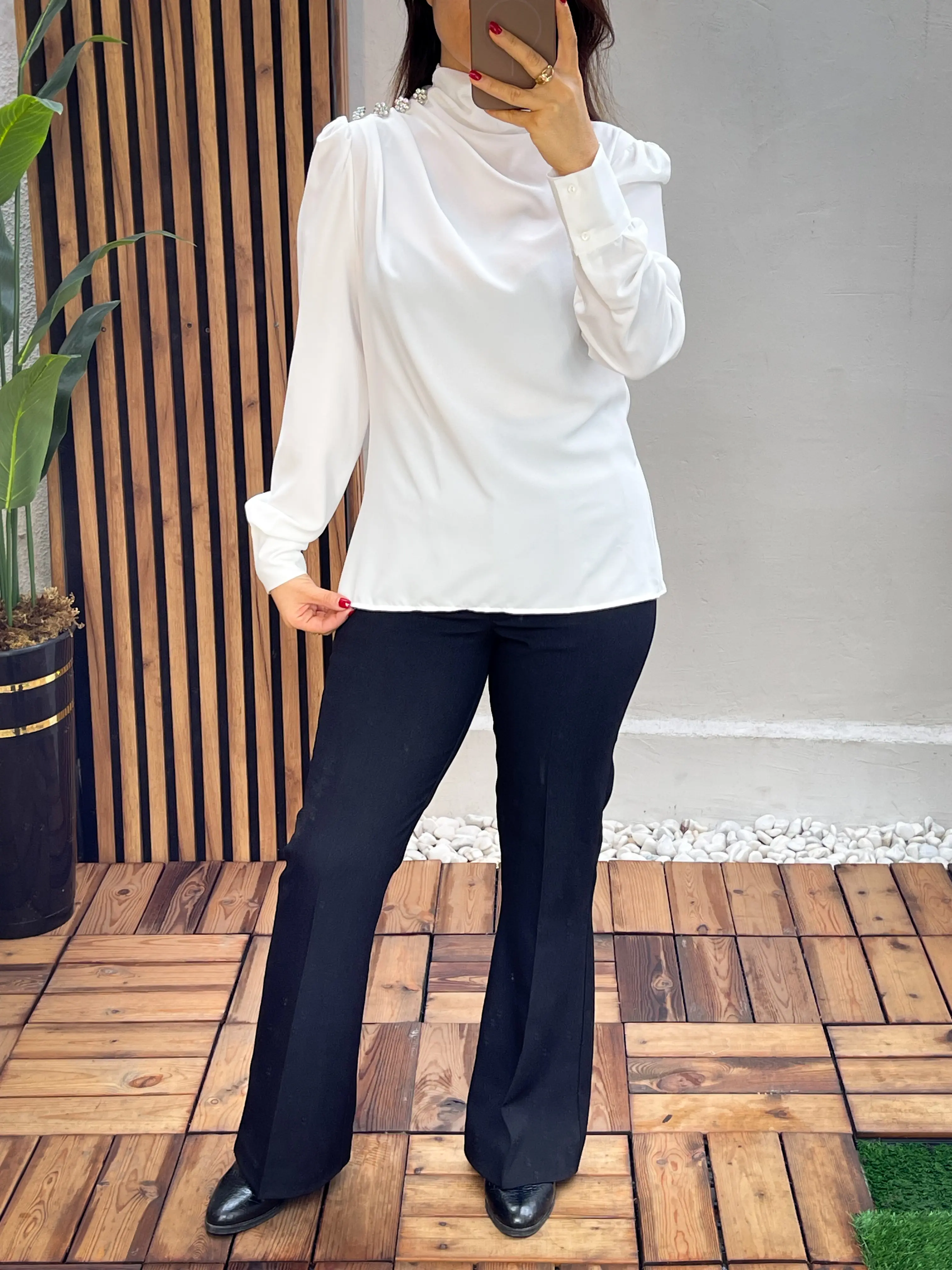 شومیز کرپ ساتن چهار دکمه اورجینال ترک